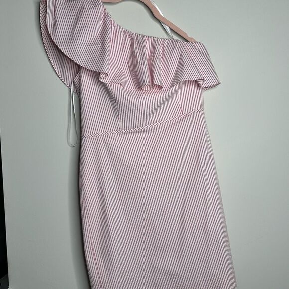 JCREW Pink Striped Off-Shoulder Dress - Picture 3 of 6